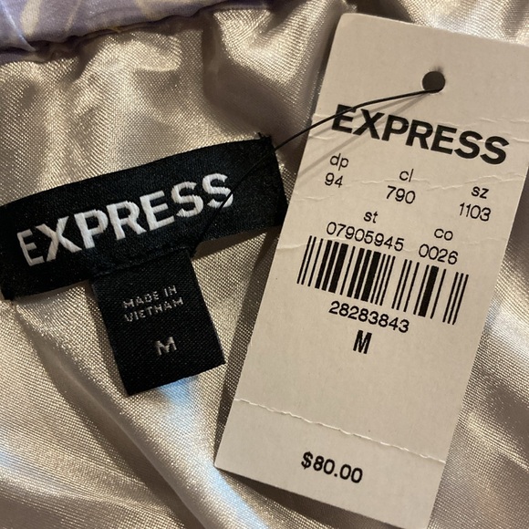 NWT Medium Express Lavender, White, and Gold Off-Shoulder Ruffle Romper (ABBA) - Picture 11 of 14